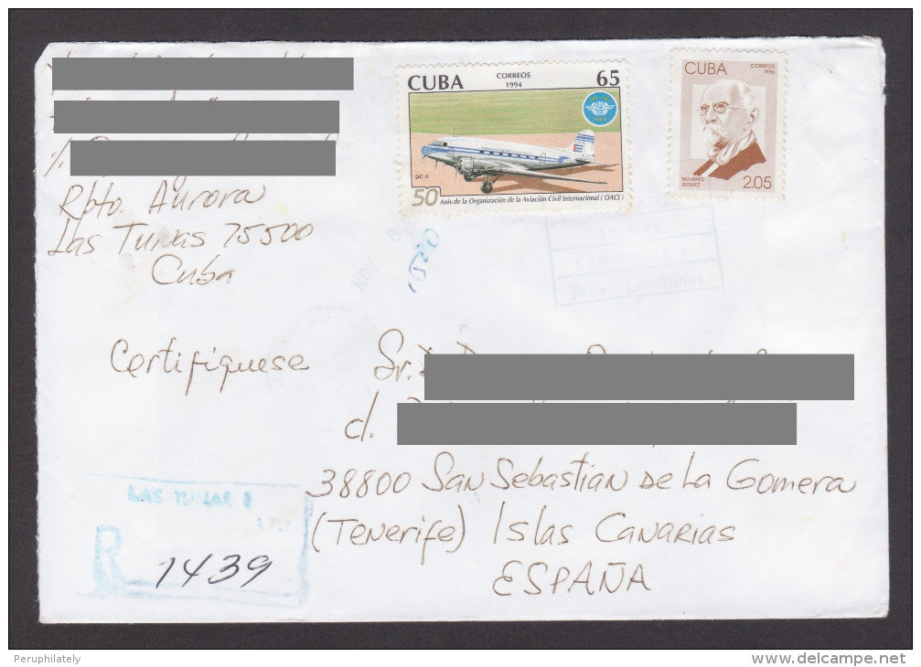 CUBA REGISTERED COVER WITH AIRPLANE STAMP SENT TO SPAIN - Covers & Documents