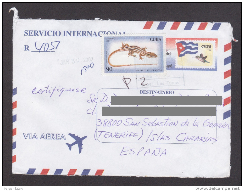 CUBA REGISTERED COVER WITH FAUNA STAMPS SENT TO SPAIN - Covers & Documents