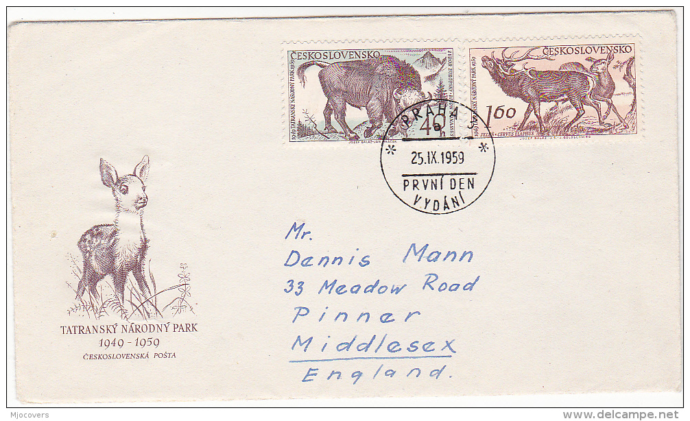 1959 CZECHOSLOVAKIA FDC Stamps BISON DEER National Park Cover - FDC