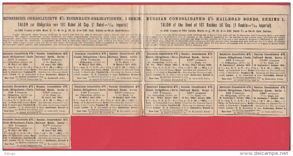 Coupons  OBLIGATIONS RUSSES  4% CHEMINS De FER  1910-1920  (9 Coupons 117 à 125) Scan Recto Verso - Rusland