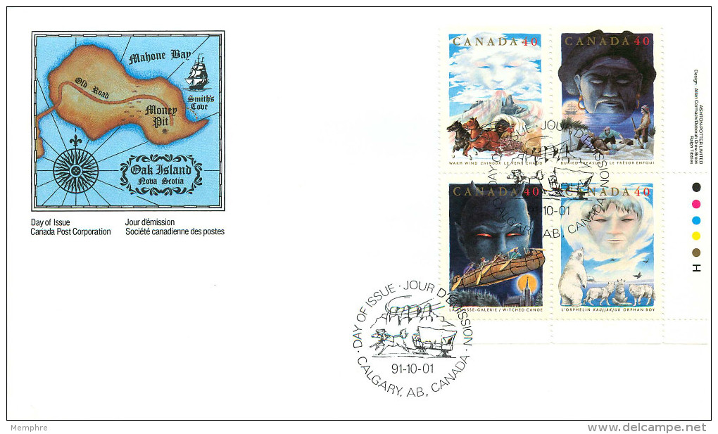 1991    Folk Tales   Sc 1334-7      Plate Block Of 4 Different - 1991-2000