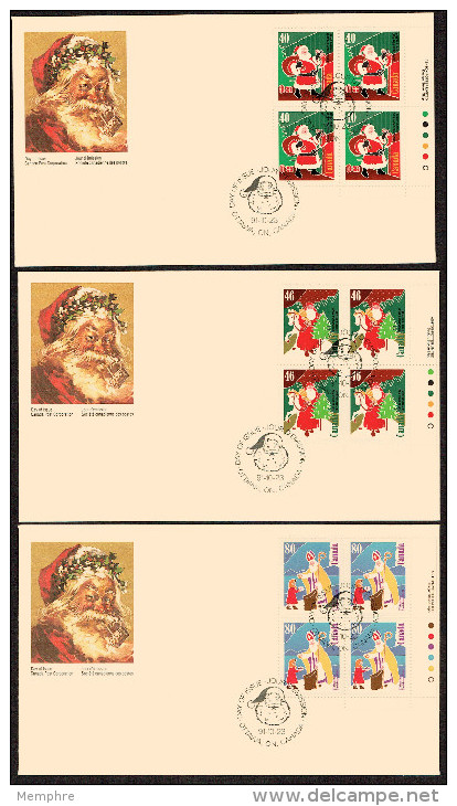 1991  Christmas  Sc 1339-1341 Plate Blocks Of 4 - 1991-2000