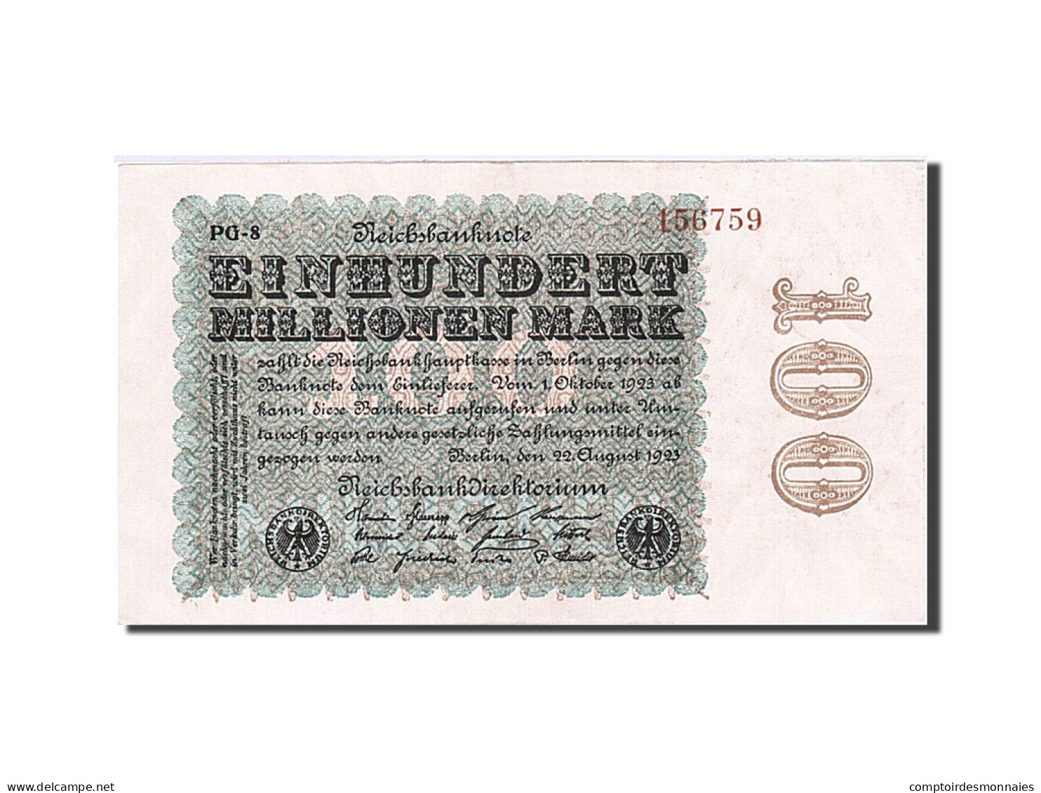 Billet, Allemagne, 100 Millionen Mark, 1923, 1923-08-22, KM:107g, SUP+ - 100 Mio. Mark