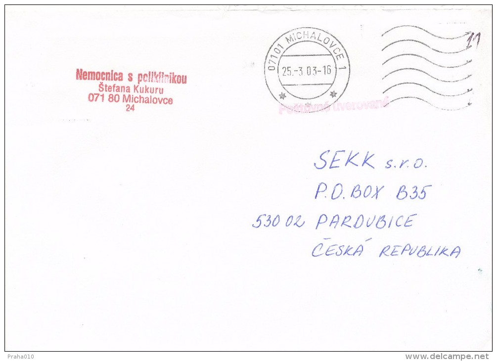 K7142 - Slovakia (2003) 071 01 Michalovce 1 (letter) Tariff: 11,00 SKK (sender: Hospital And Polyclinic, City Michalovce - Covers & Documents