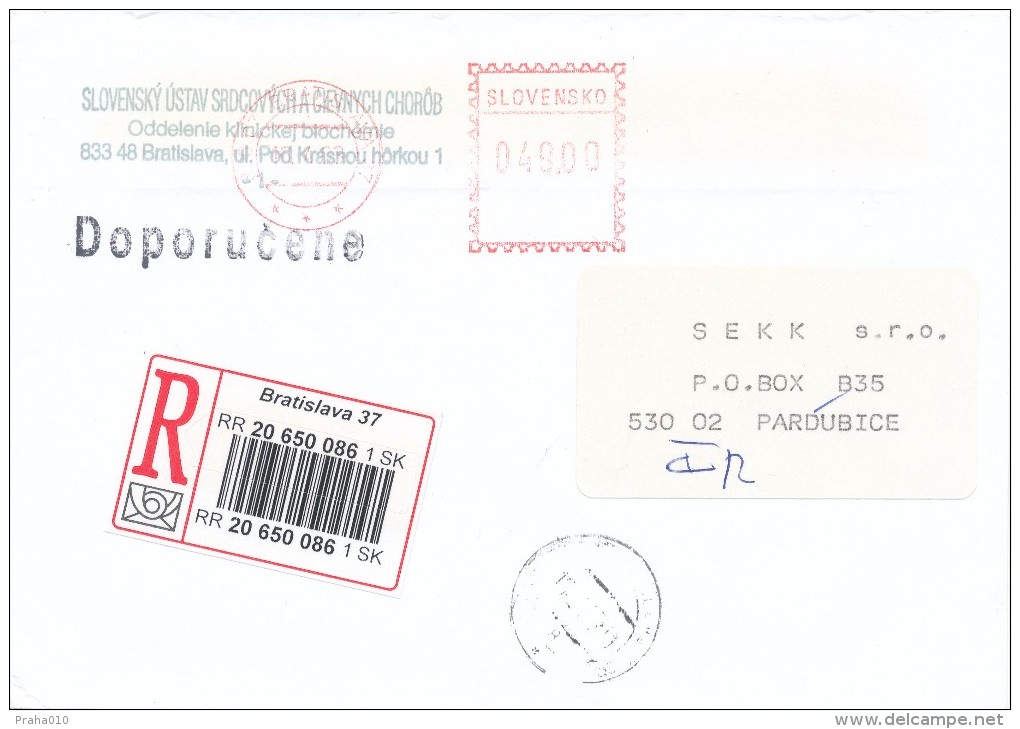 K7149 - Slovakia (2003) 830 07 Bratislava 37 (post Office Franking Machine); R-letter, Tariff: 49,00 SKK - Lettres & Documents