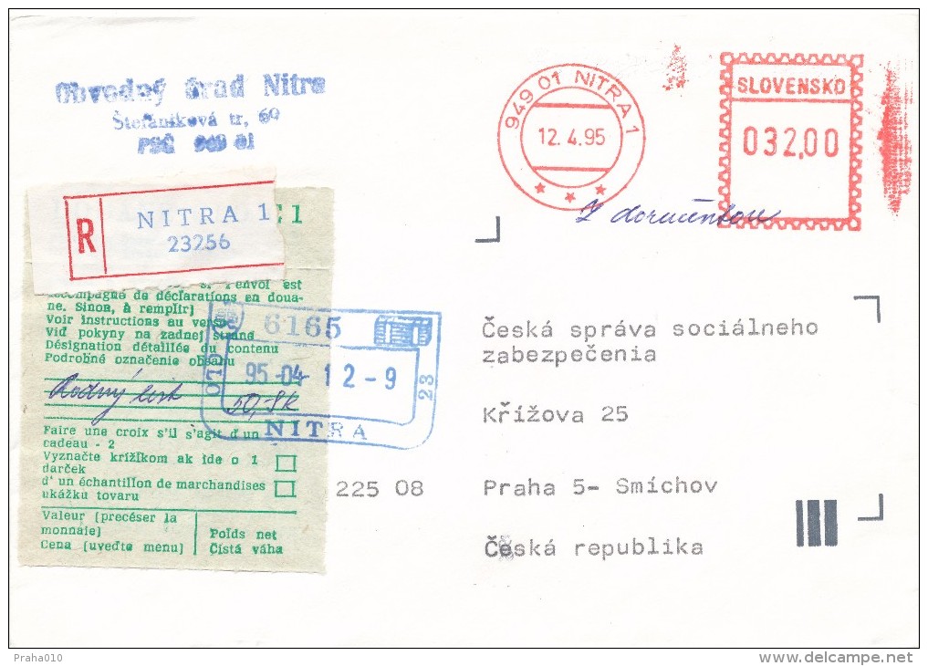 K7150 - Slovakia (1995) 949 01 Nitra 1 (post Office Franking Machine); R-letter, Tariff: 32,00 SKK - Covers & Documents