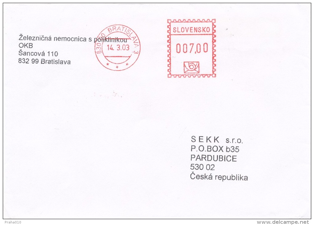 K7153 - Slovakia (2003) 830 00 Bratislava 3 (post Office Franking Machine); Letter, Tariff: 7,00 SKK - Lettres & Documents