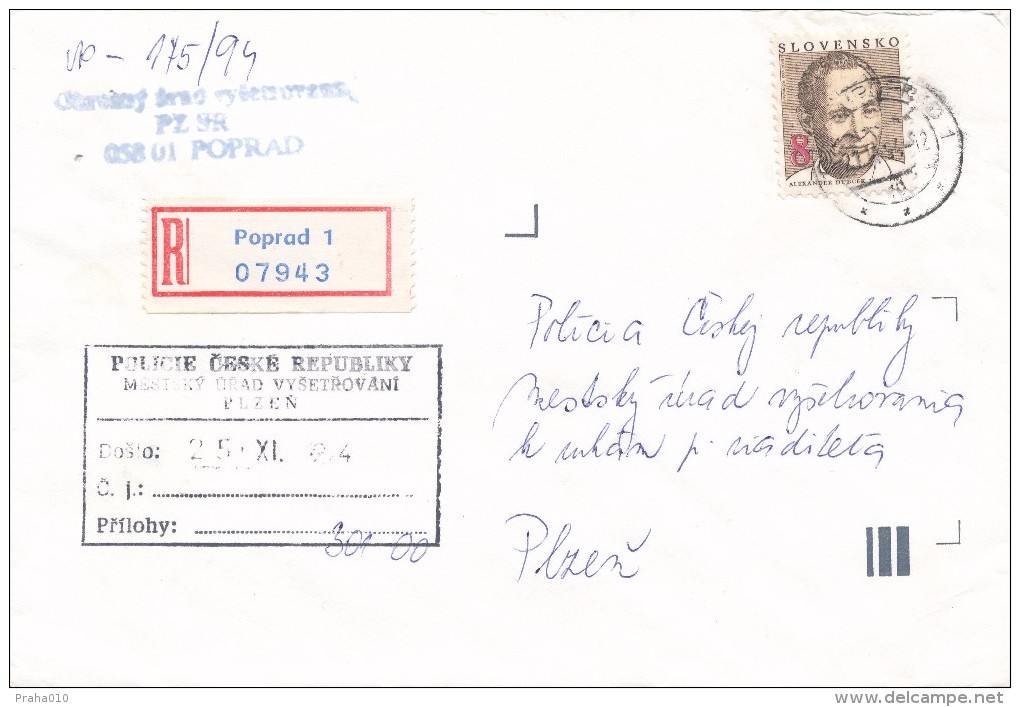 K7159 - Slovakia (1994) 058 01 Poprad 1 (letter To Czech Rep.), Tariff: 8,00 SKK - Storia Postale