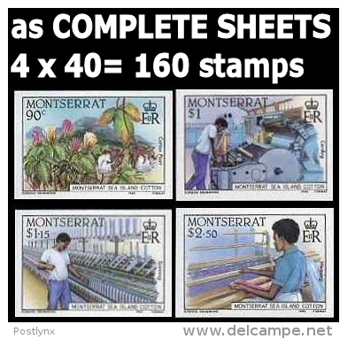 MONTSERRAT 1985 Agriculture Cotton COMPLETE IMPERF.SHEETS:4x40 (160 Stamps)  [non Dentelé, Geschnitten,no Dentado] - Montserrat
