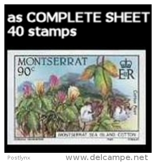 MONTSERRAT 1985 Agriculture Cotton 90c COMPLETE IMPERF.SHEET:40 Stamps      [feuilles, GanzeBogen,hojas,foglios,vellen] - Montserrat