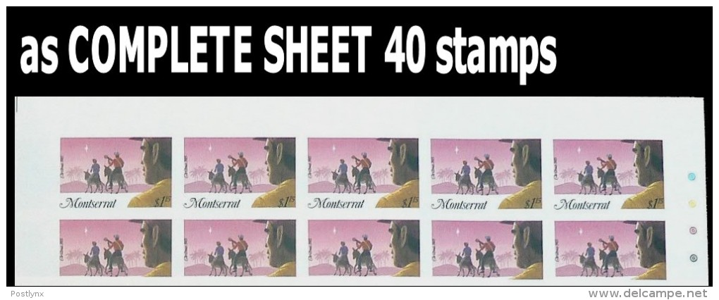 MONTSERRAT 1985 Christmas Xmas $1.15 Mules COMPLETE IMPERF.SHEET:40 Stamps   [feuilles, GanzeBogen,hojas,foglios,vellen] - Montserrat