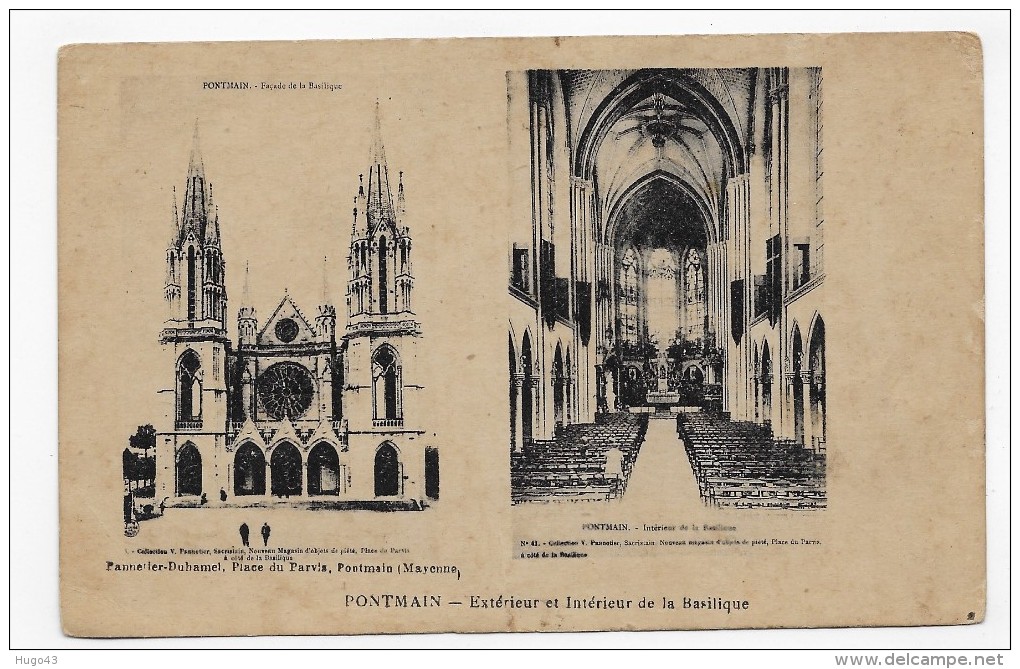 PONTMAIN - EXTERIEUR ET INTERIEUR DE LA BASILIQUE - PETITE DECHIRURE EN BAS - CPA NON VOYAGEE - Pontmain