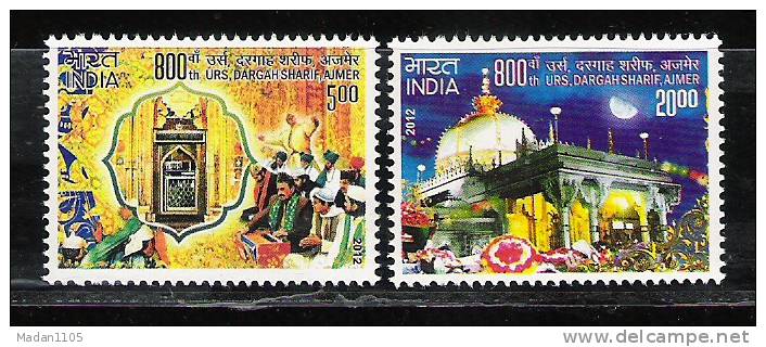 INDIA 2012 , 800th Urs, Dargah Sharif, Ajmer, 2v Complete Set MNH(**) - Islam