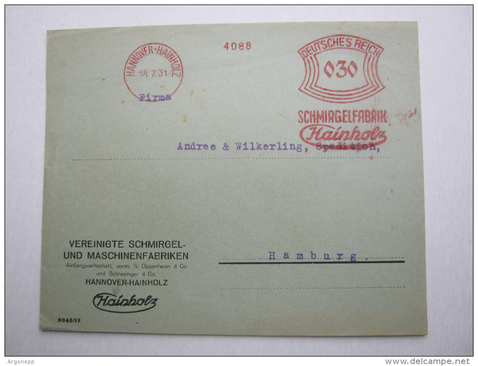 1931 , Hannover ,     Freistempel  Auf  Briefvorderseite - Briefe U. Dokumente