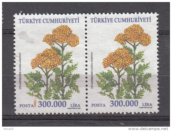 Turkije 2001 Mi Nr 3273 Flower, Kruiden Blok Van 2 Gestempeld - Oblitérés