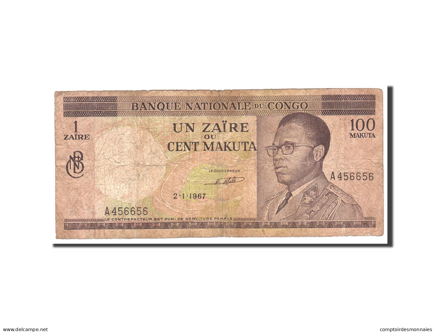 Billet, Congo Democratic Republic, 1 Zaïre = 100 Makuta, 1967, 1967-01-02 - République Démocratique Du Congo & Zaïre