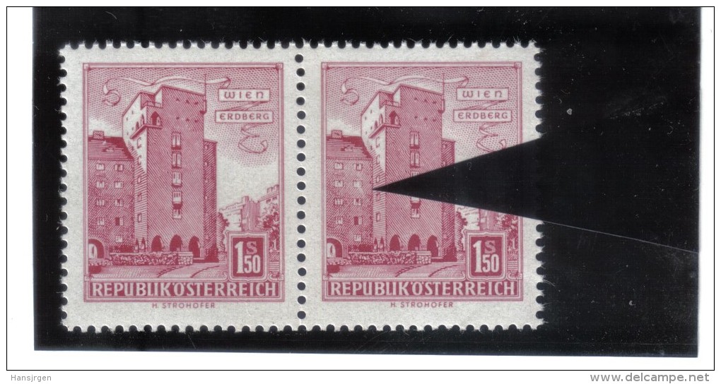 PLF160 ÖSTERREICH 1958 Michl  1047  PLATTENFEHLER " PUTZ Bröckelt " Im PAAR Mi Normaler MARKE Siehe ABBILDUNG - Abarten & Kuriositäten