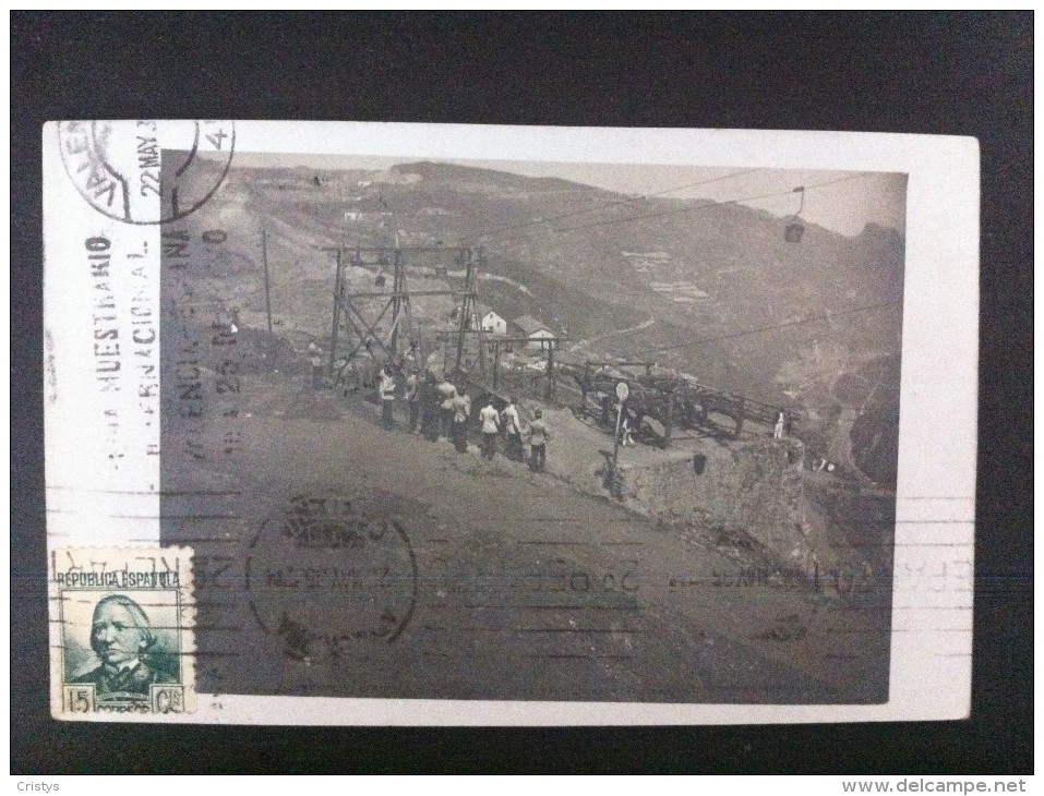 INGENIEROS DE CAMINOS MILITARES CONSTUYENDO FUNICULAR EN LUGAR DESCONOCIDO POSTAL CIRCULADA A MADRID 1935 - Otros & Sin Clasificación