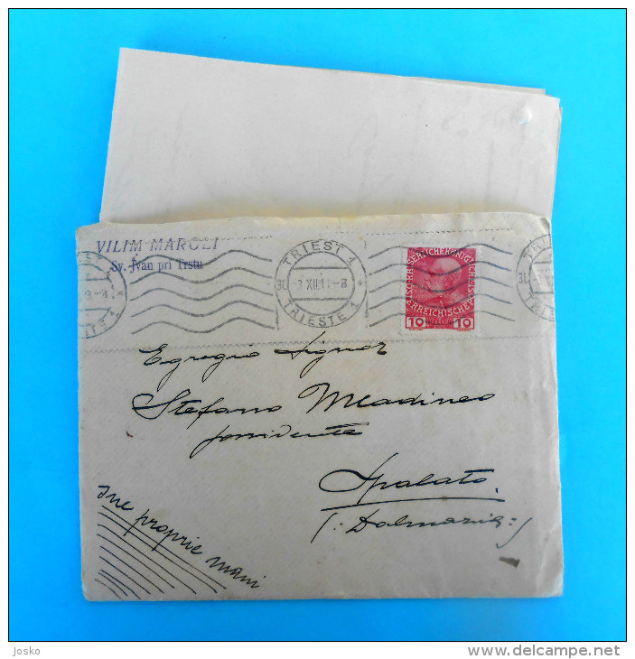 TRIESTE - SVETI IVAN PRI TRSTU (San Giovanni - Trieste) Old Letter Sent 1913.to Spalato Dalmazia * Italy Italia Slovenia - Otros & Sin Clasificación
