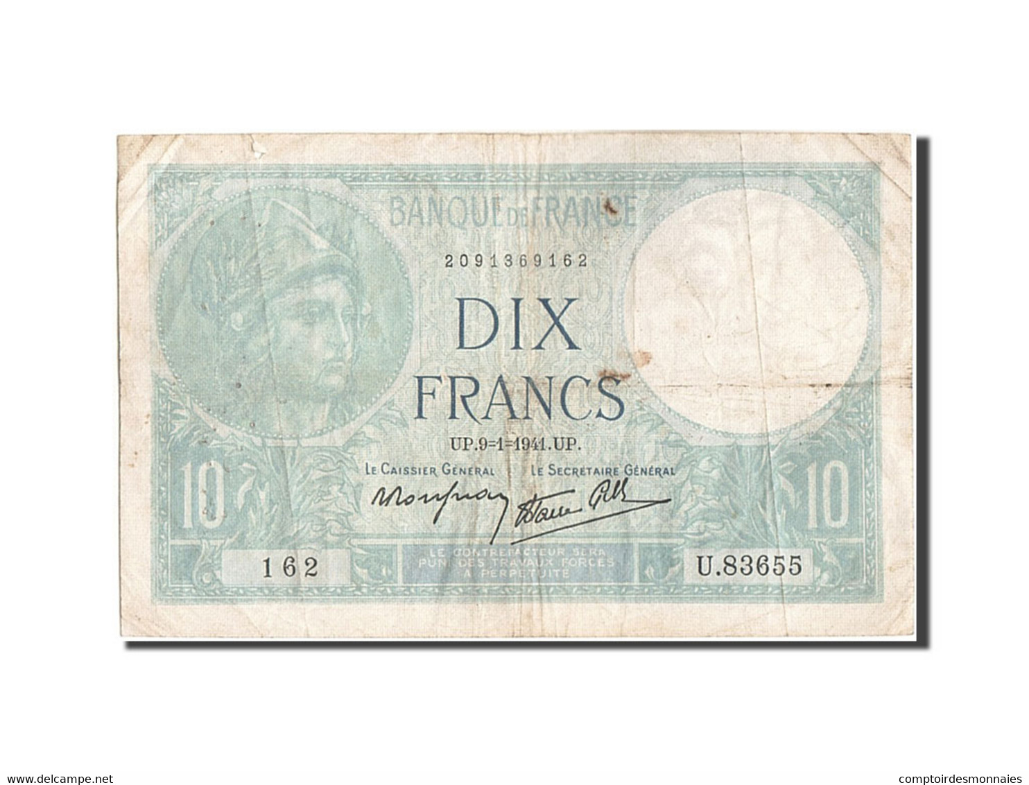Billet, France, 10 Francs, 10 F 1916-1942 ''Minerve'', 1941, 1941-01-09, TB - 10 F 1916-1942 ''Minerve''