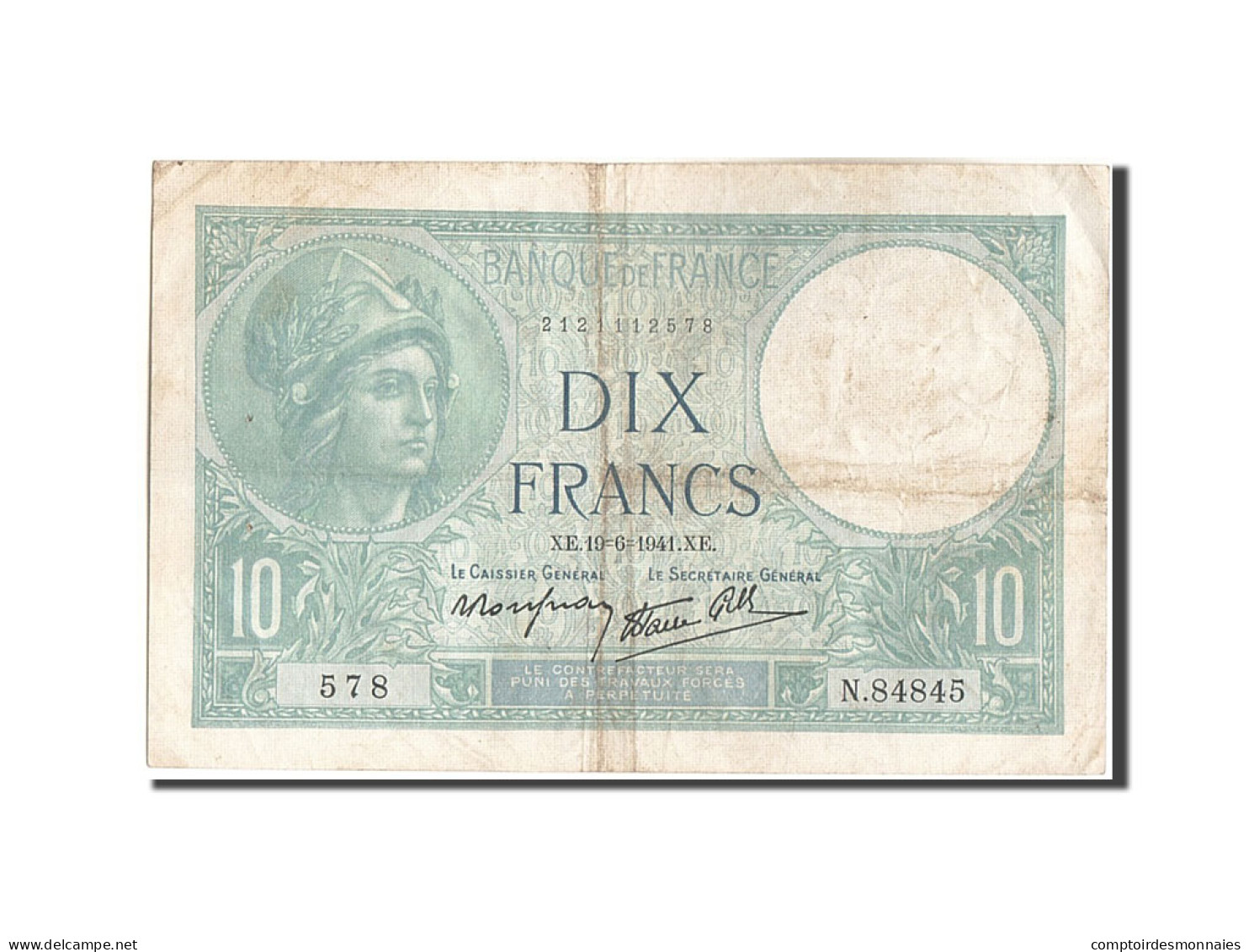 Billet, France, 10 Francs, 10 F 1916-1942 ''Minerve'', 1941, 1941-06-19, TB - 10 F 1916-1942 ''Minerve''