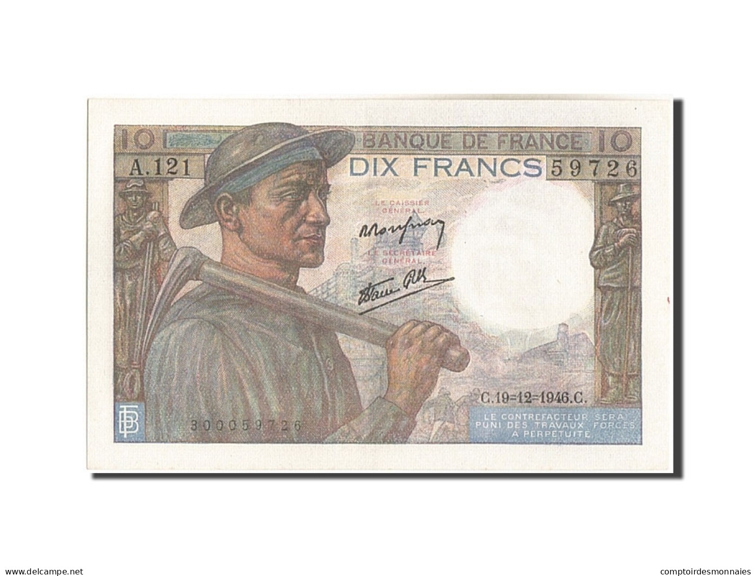 Billet, France, 10 Francs, 10 F 1941-1949 ''Mineur'', 1946, 1946-12-19, SUP+ - 10 F 1941-1949 ''Mineur''