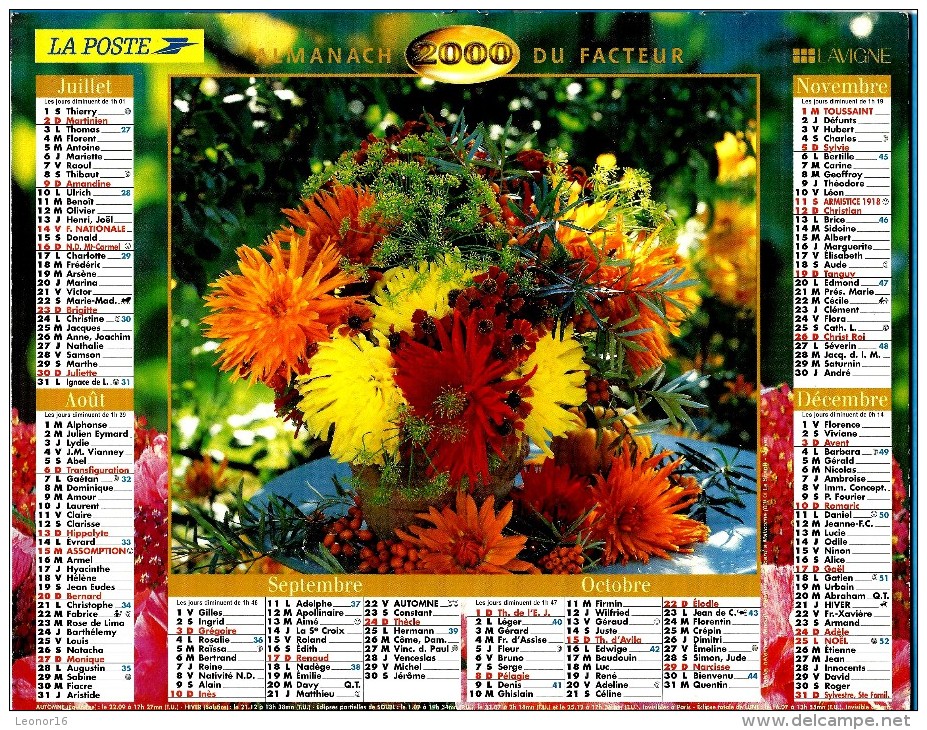 ALMANACH DES P.T.T 2000 (57)   -  Complet 2 VUES ** FLEURS EN VASES De Pépinières DELBARD (03) ** Calendrier * LAVIGNE * - Grand Format : 1991-00