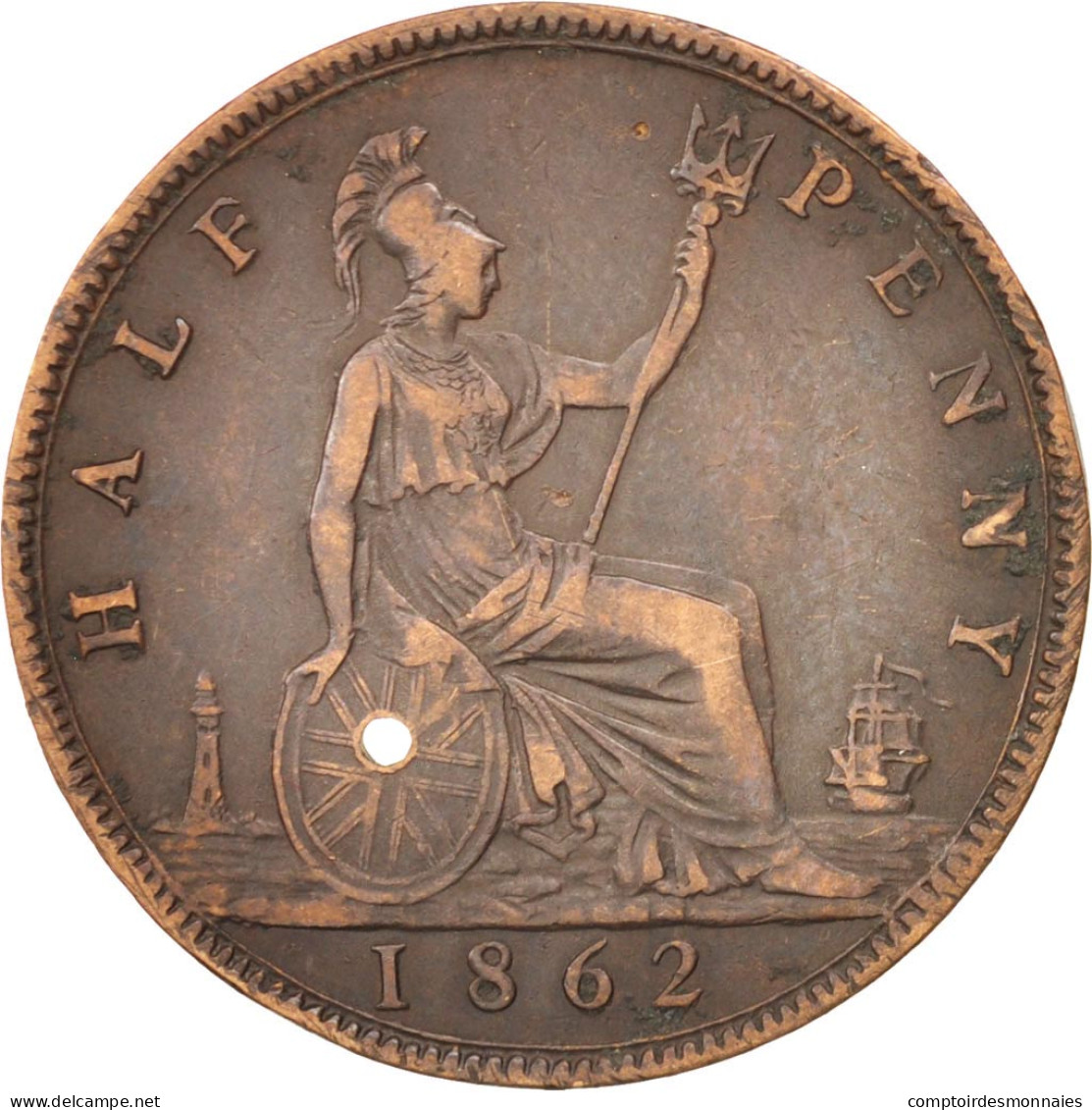 Monnaie, Grande-Bretagne, Victoria, 1/2 Penny, 1862, TB+, Bronze, KM:748.2 - C. 1/2 Penny