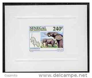 Senegal 1997, Senegal National Park, Elephants Deluxe BF IMPERFORATED On Sunken Glossy Card - Elephants