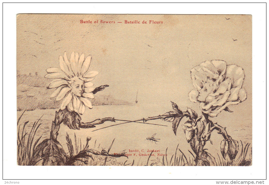 Battle Of Flowers, Bataille De Fleurs, Marguerites Avec Epee, Escrime, Illustrateur C. Joubert (16-597) - Escrime