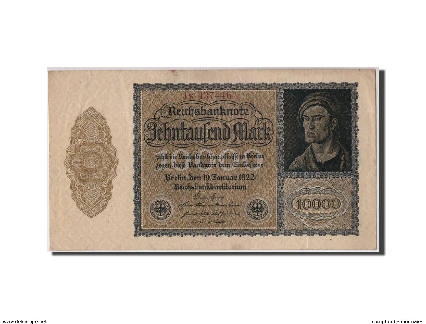 Billet, Allemagne, 10,000 Mark, 1922, 1922-01-19, KM:72, TTB - 10.000 Mark