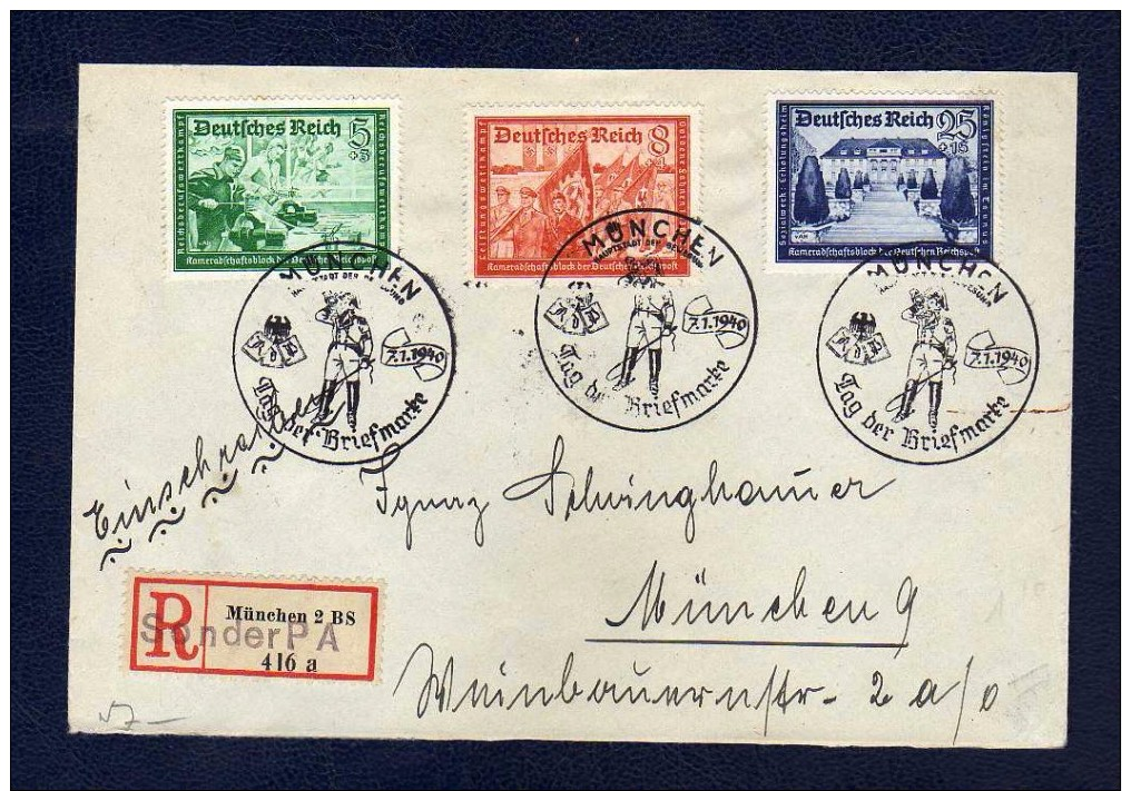 DR 1940, Per Bahnpost, Sonderpostamt PA München, Zum Tag Der Bf. - Marke, SST - Briefe U. Dokumente