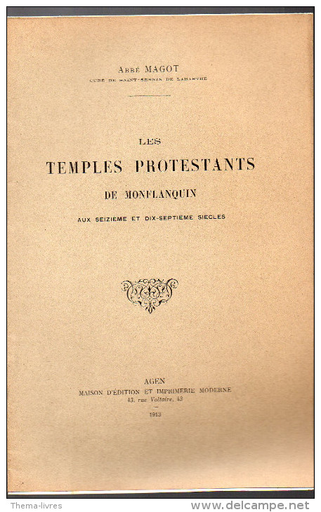 Les Temples Protestants De Monflanquin (lot Et Garonne) 1913 (F.6420) - Autres & Non Classés