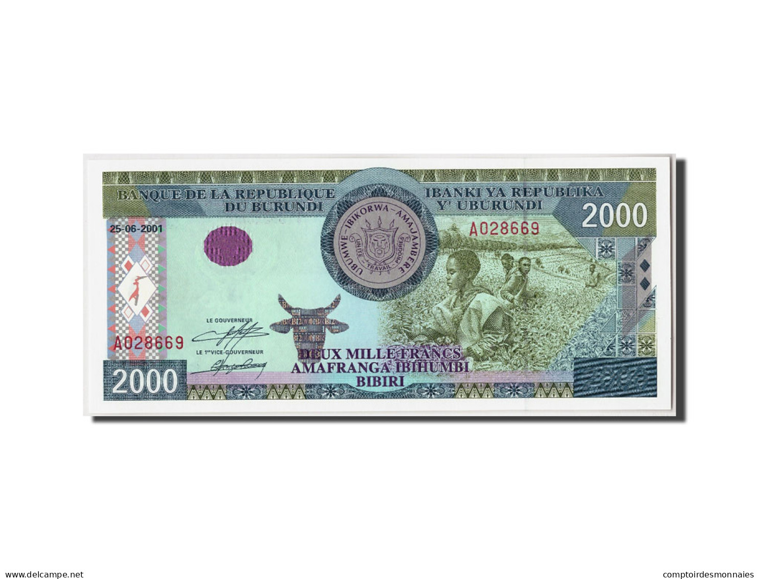 Billet, Burundi, 2000 Francs, 2001, 2001-06-25, KM:41a, NEUF - Burundi