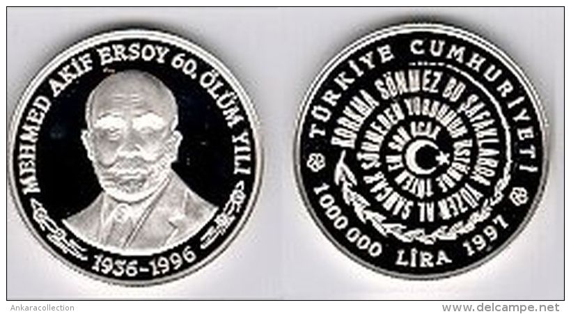 AC - MEHMET AKIF ERSOY 1997, AUTHOR OF TURKISH NATIONAL ANTHEM TURKEY COMMEMORATIVE SILVER COIN PROOF UNCIRCULATED - Turquie