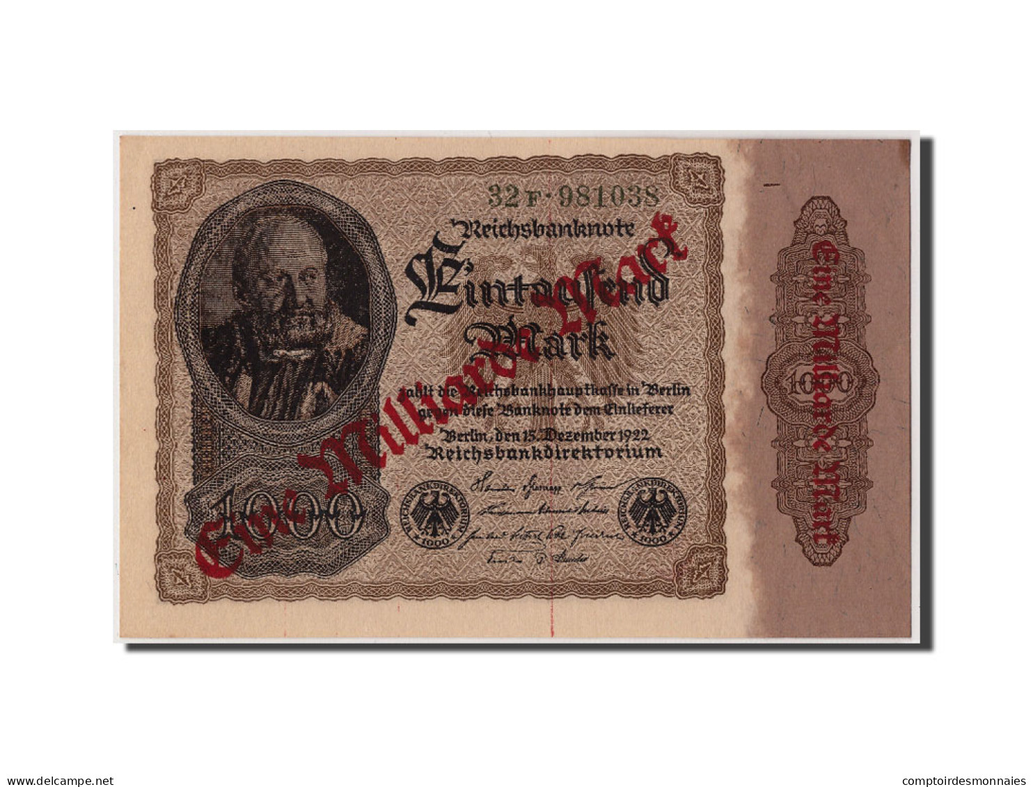 Billet, Allemagne, 1 Milliarde Mark On 1000 Mark, Undated (9-1923), 1922-12-15 - 1 Milliarde Mark