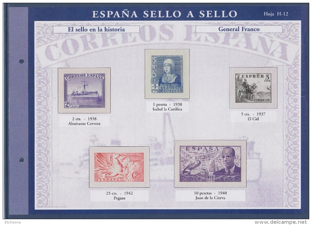 = Sello A Sello Espagne, Bloc 5 Timbres Neufs Retirage Le Timbre Dans L'histoire Général Franco Hoja H-12 Feuille 440372 - Blocs & Hojas