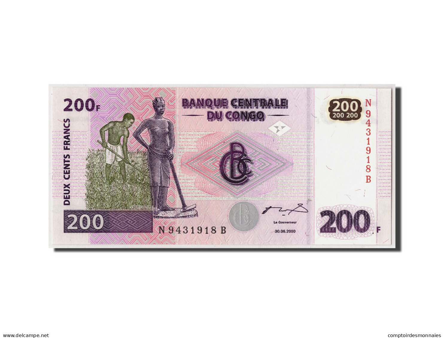 Billet, Congo Democratic Republic, 200 Francs, 2000, 2000-06-30, KM:95a1, NEUF - Demokratische Republik Kongo & Zaire