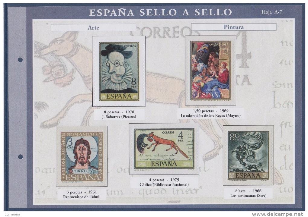 = Sello A Sello Espagne Bloc 5 Timbres Neufs Retirage Arte Pintura Art Peintures Hoja A-7 Feuillet 016871 - Blocs & Hojas