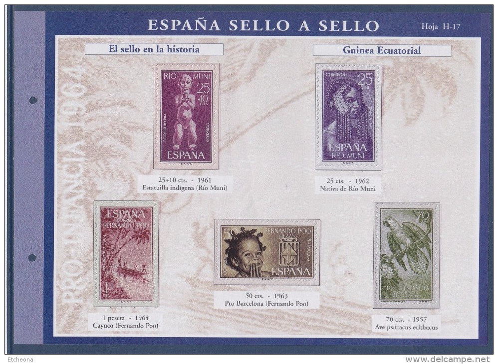 = Sello A Sello Espagne Bloc 5 Timbres Retirage El Sello En La Historia Guinea Ecuatorial Hoja H-17 Feuillet 109776 Neuf - Blocs & Hojas