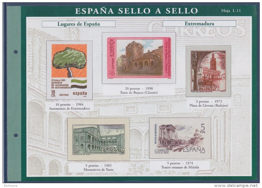 = Sello A Sello Espagne Bloc 5 Timbres Neufs Retirage Lugares De España Extramadura Hoja L-11 Feuillet 394057 - Blocs & Hojas