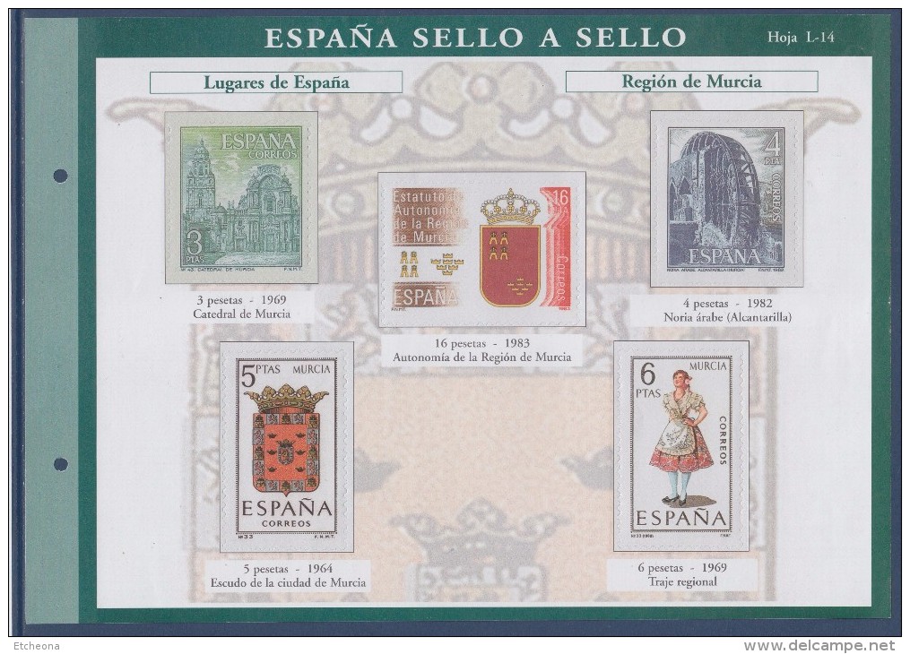 = Sello A Sello Espagne Bloc 5 Timbres Neufs Retirage Lugares De España Región De Murcia Hoja L-14 Feuillet 219021 - Blocs & Hojas