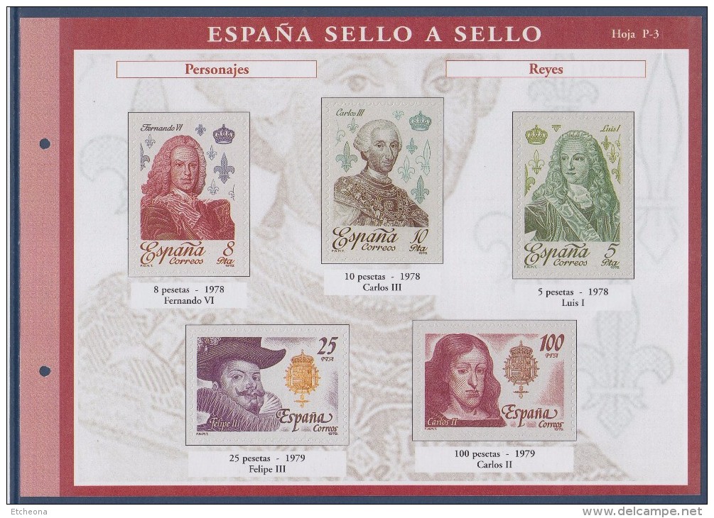 = Sello A Sello Espagne Bloc 5 Timbres Neufs Retirage Personajes Reyes Hoja P-3 Feuillet 182943 - Blocs & Hojas