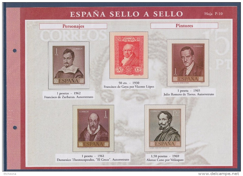 = Sello A Sello Espagne Bloc 5 Timbres Neufs Retirage Personajes Pintores Hoja P-10 Feuillet 290217 - Blocs & Hojas