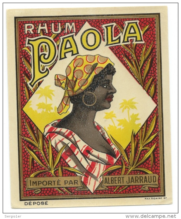 Ancienne Etiquette  Rhum  Palo Importé Par Albert Jarraud  "femme Coiffe " Superbe étiquette Vernie - Rhum