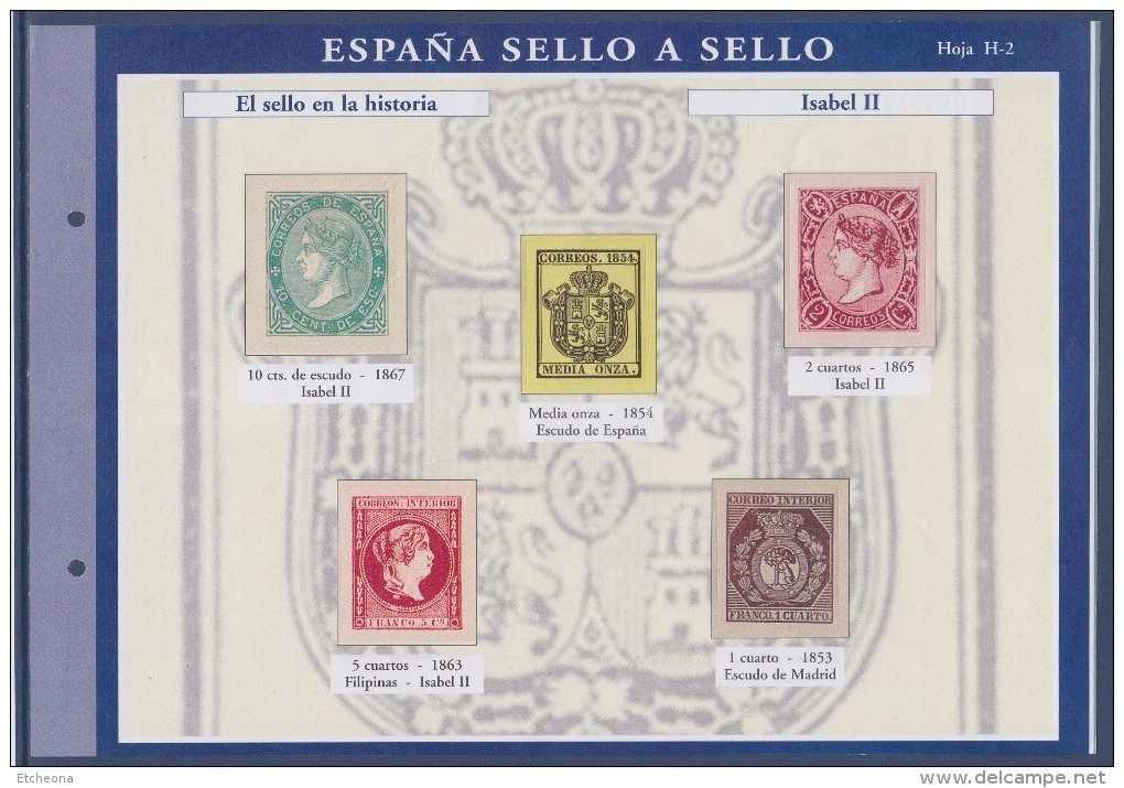 = Sello A Sello Espagne Bloc 5 Timbres Neufs Retirage El Sello En La Historia Isabel II Hoja H-2 Feuillet 085259 - Blocs & Hojas