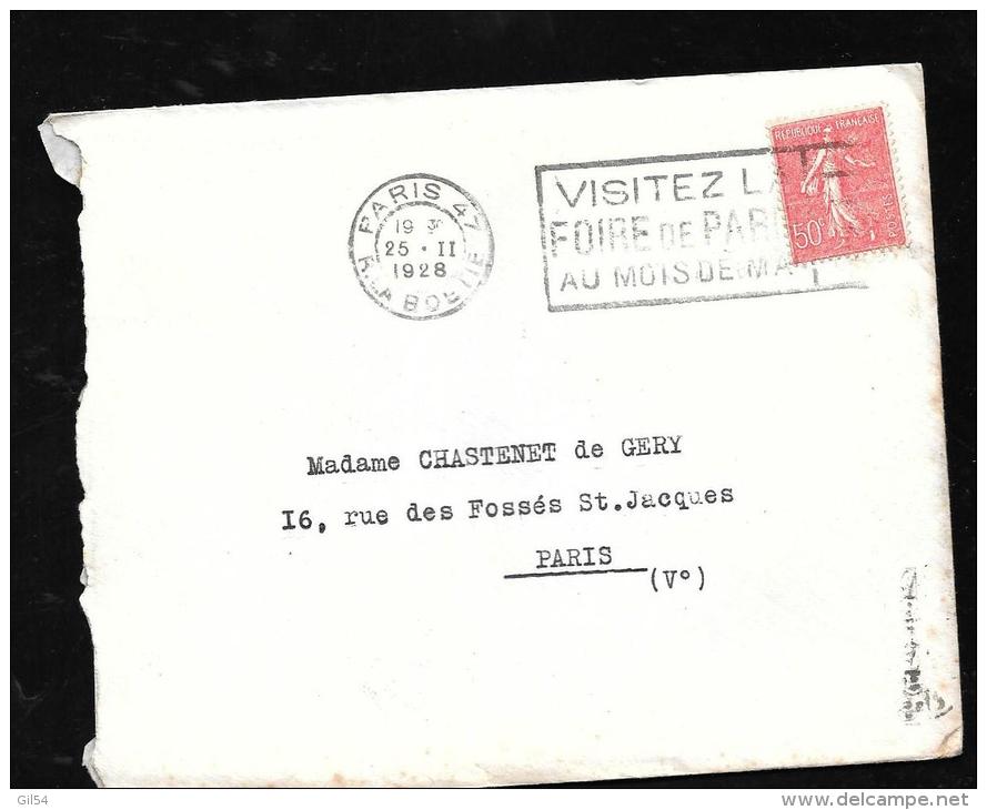 Lettre Affranchie Par Yvert N°199 Oblitérée Paris 47 R. DE LA BOETIE En 1928  PMA0517 - 1903-60 Säerin, Untergrund Schraffiert