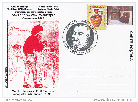 38856- EMIL RACOVITA, CARICATURE, POLAR EXPLORER, SPECIAL POSTCARD, 2005, ROMANIA - Explorateurs & Célébrités Polaires