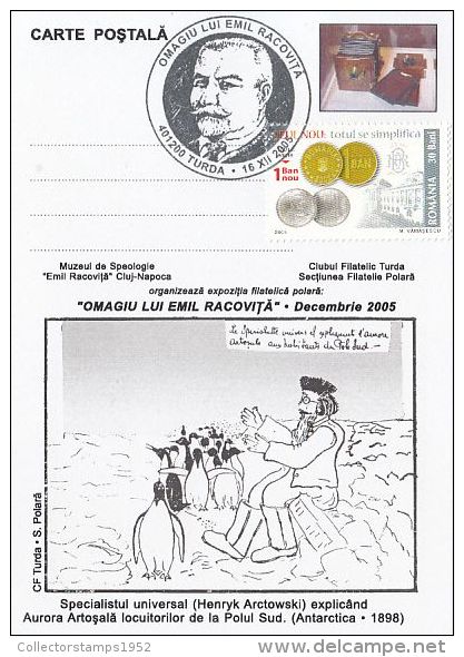 38857- EMIL RACOVITA, CARICATURE OF HENRYK ARCTOWSKI, POLAR EXPLORER, SPECIAL POSTCARD, 2005, ROMANIA - Polarforscher & Promis