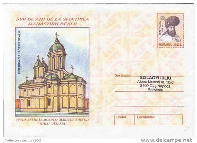 39095- DEALU MONASTERY, COVER STATIONERY, 2001, ROMANIA - Abadías Y Monasterios